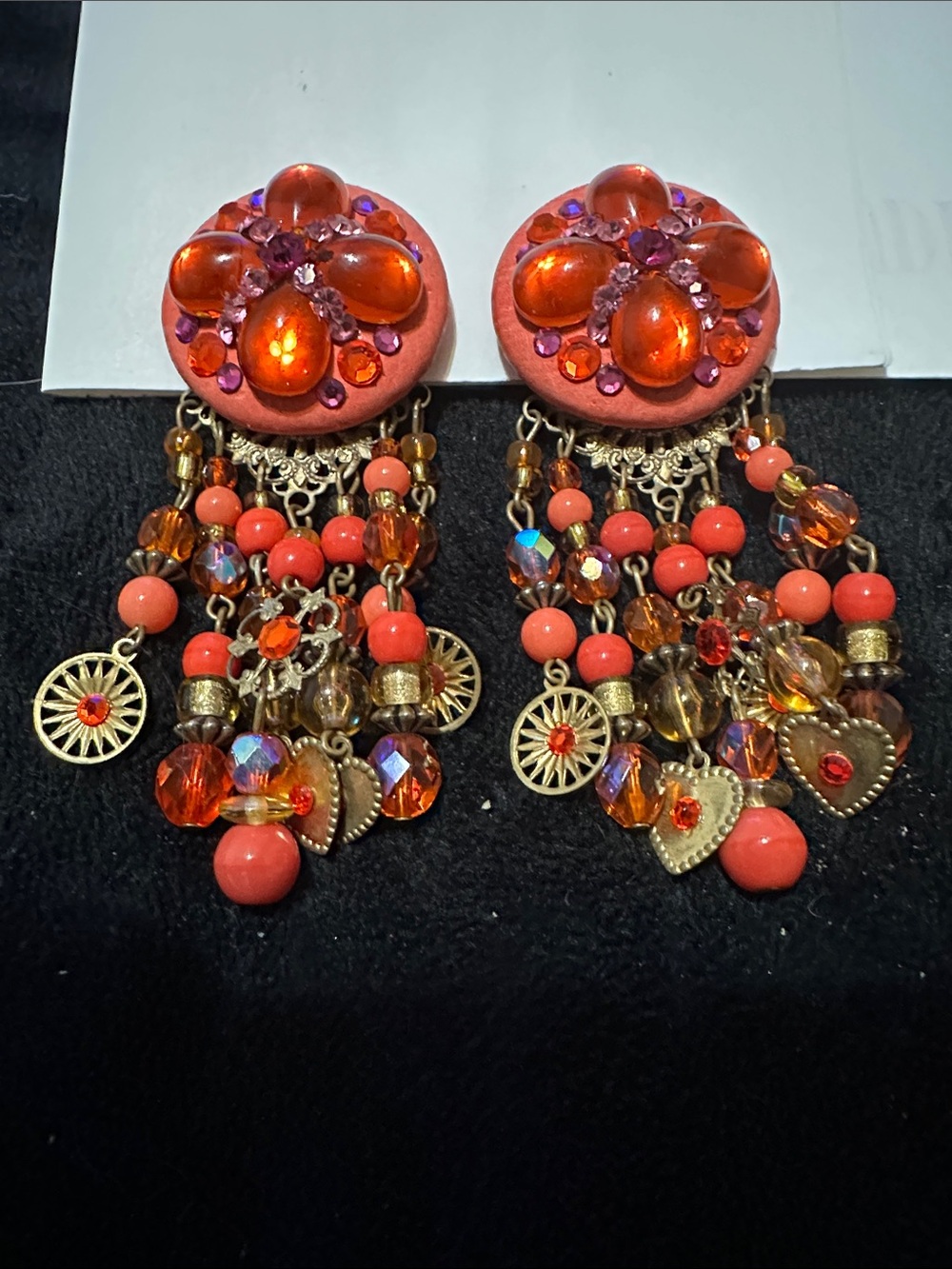 Orange Beaded Dangle Earrings HANDMADE UNIQUE